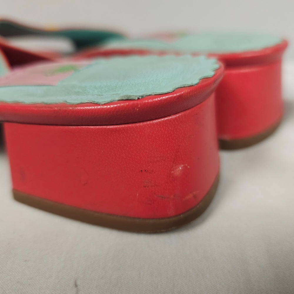 Vintage Lily Pulitzer Sandals Women Size 10 M Red Yellow Leather Slip-On Open To - Picture 12 of 16